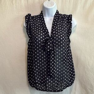 G-15 Eyelash Couture Black & White Dot Ruffle Sleeveless Pullover Blouse Size XS